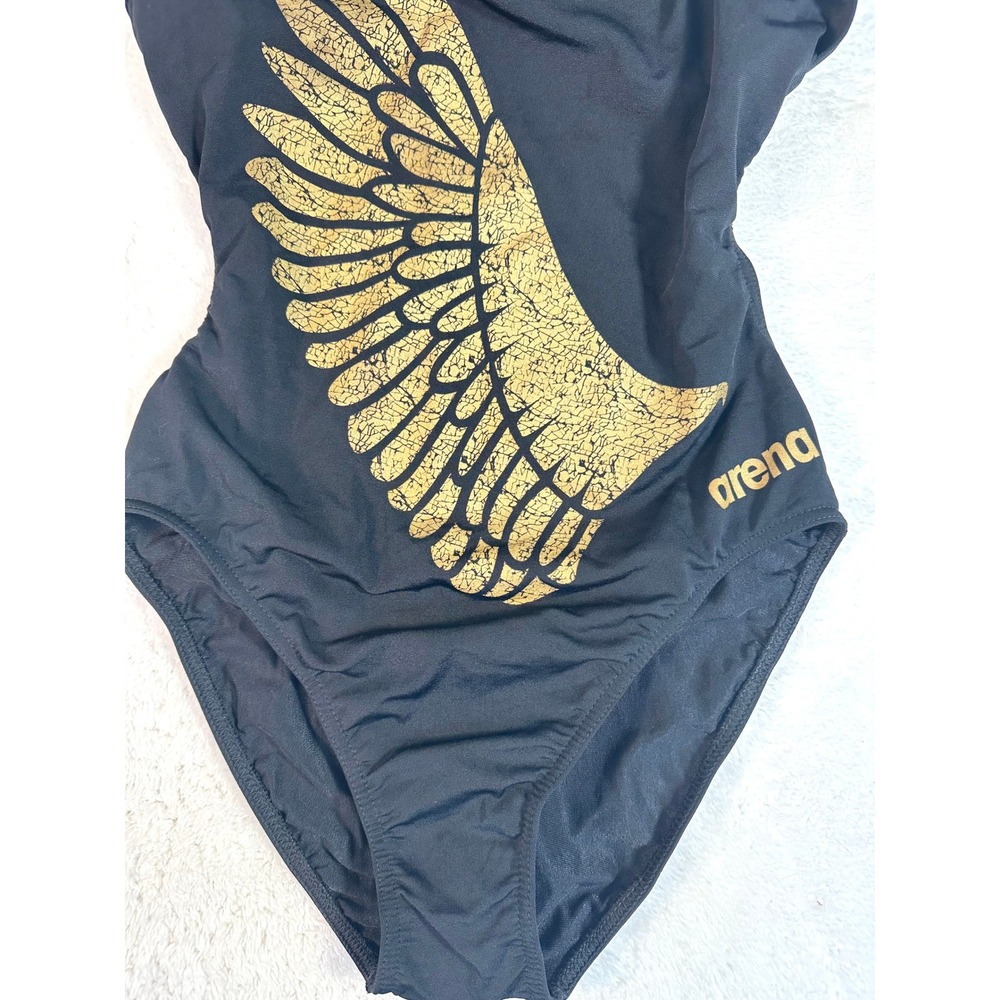 Arena Swimsuit Women's 34 Signature Challenge Back Black athletic one piece gold - Picture 7 of 8